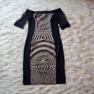 JOSEPH RIBKOFF Black Sheer Sleeves Bodycon Dress